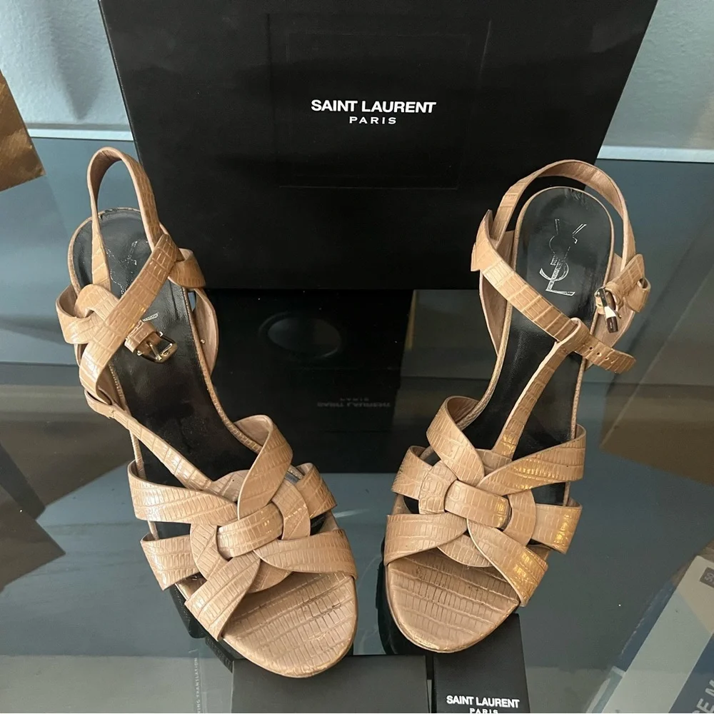 Saint Laurent T-Strap Platform Sandals - Picture 11 of 15